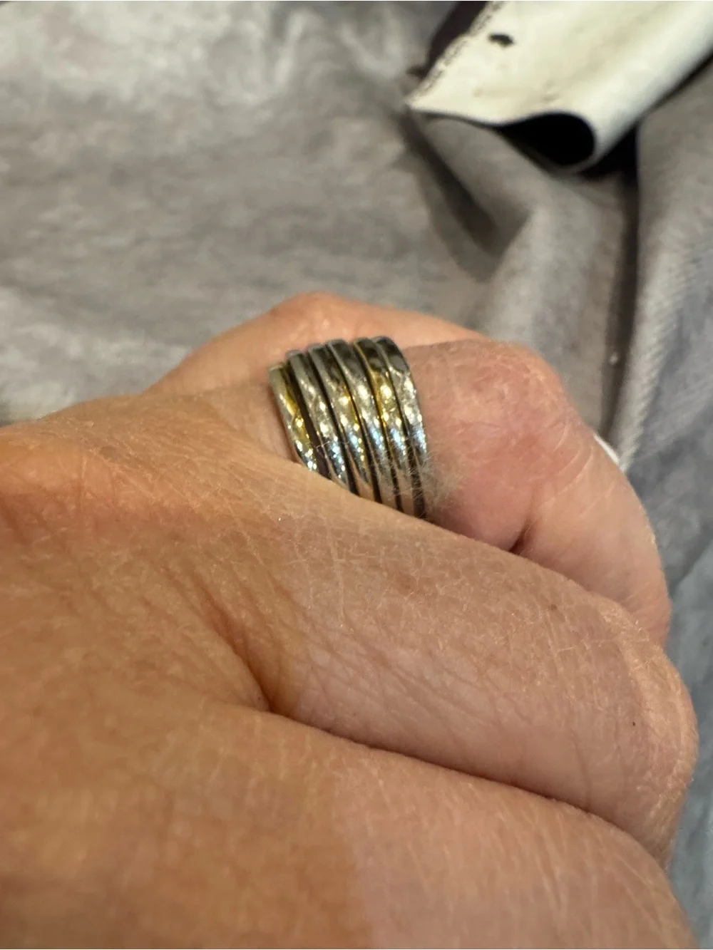 Sterling Melatone Stacked Wide Ring in Silver and Gold Tones size 7
